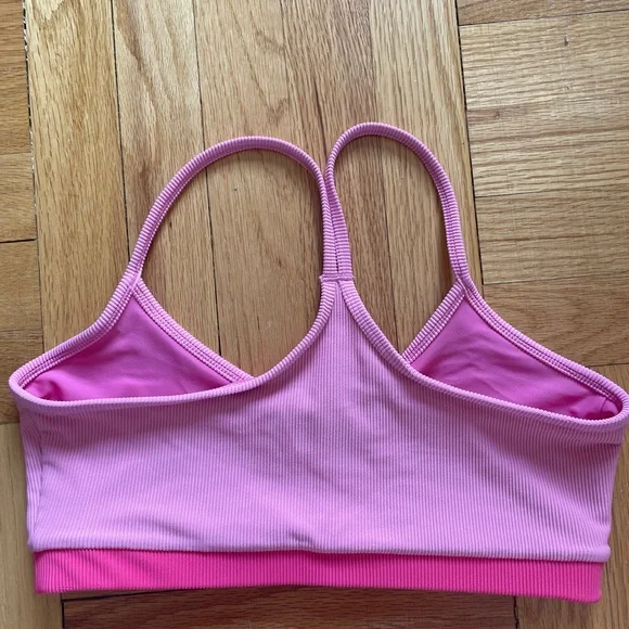 LoveShackFancy Two-Tone Pink Lace-Up High Waist Leggings with Matching Bralette - Picture 3 of 4